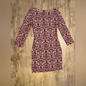 Burgundy print long sleeve dress